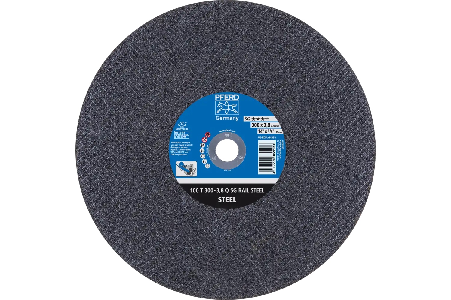 Picture of Pferd Large Diameter Cut-Off Wheel 12" X 7/64 X 20mm, Sg Rail Steel, Q, Aluminum Oxide